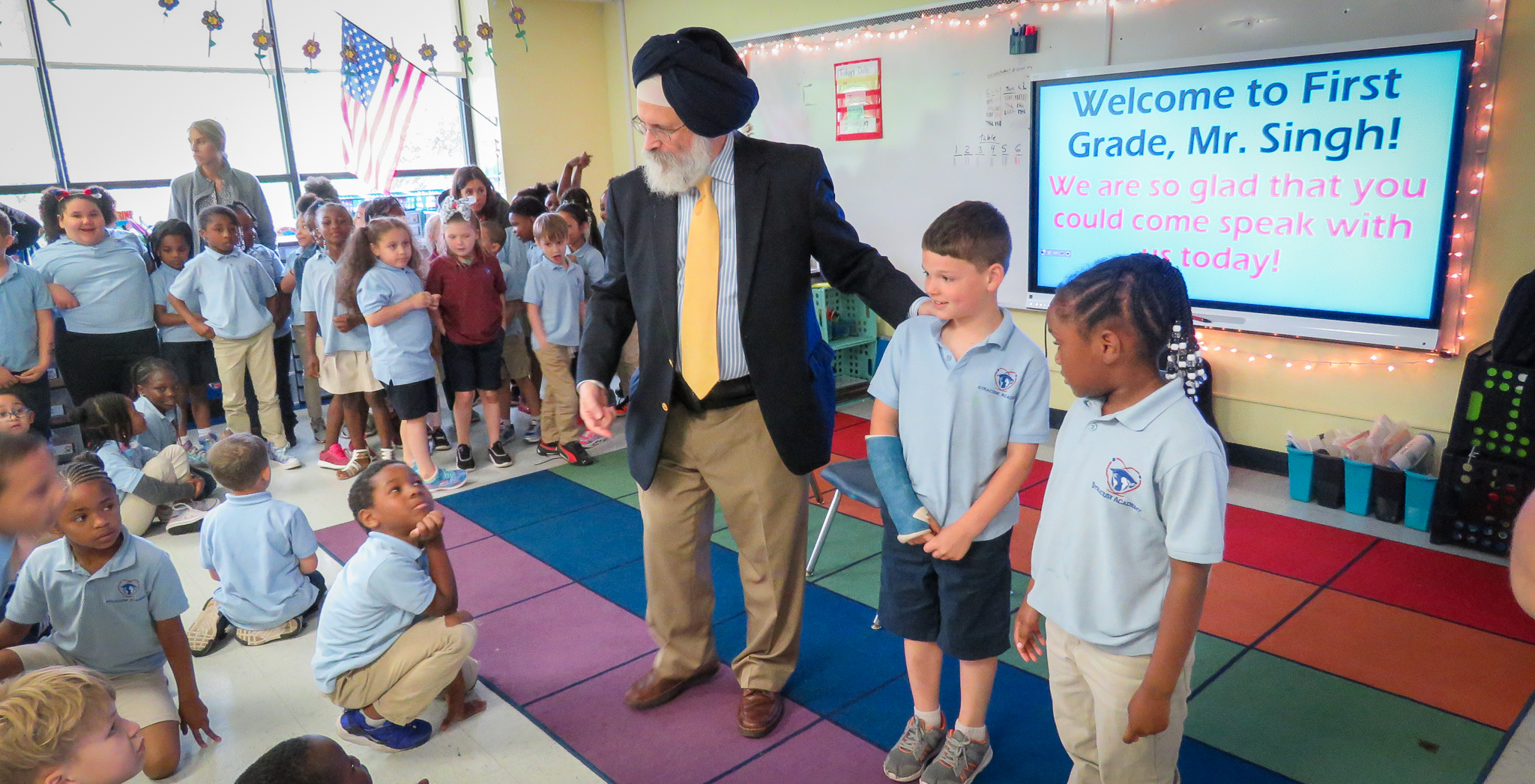 Founder and chair of Wisdom Thinkers, Ralph Singh, spoke with the first grade Atoms about creating a climate that nurtures character