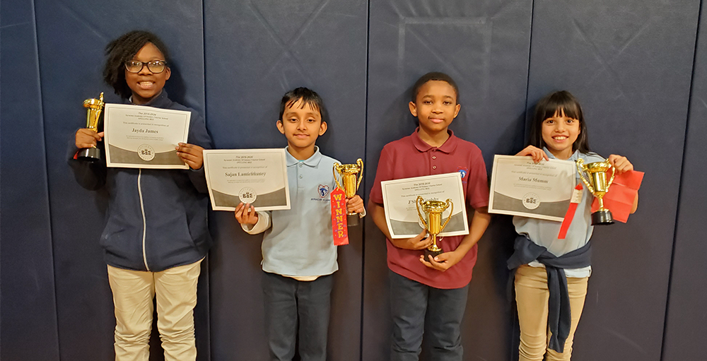 Congratulations to Maria, Jayda, J’Shon, and Sajan for winning the 2019 Spelling Bee, and advancing to the next round of the competition