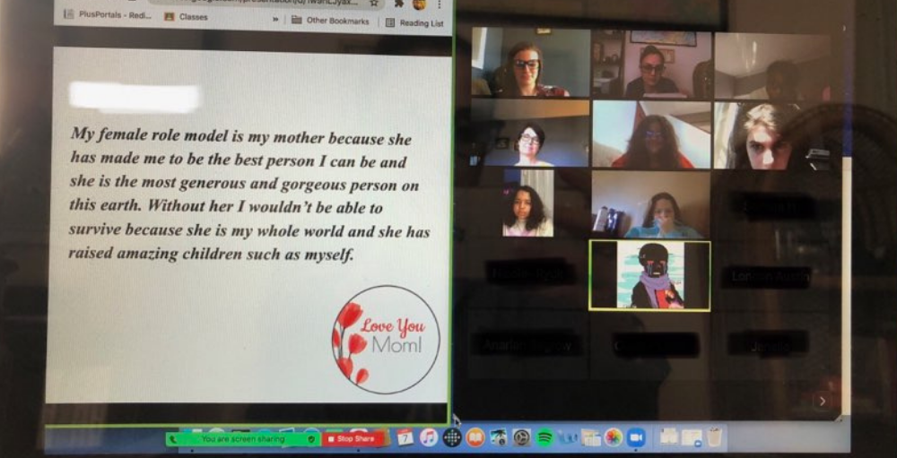 Syracuse Academy of Science 7th grade Atoms in the student activities club, Leading Ladies, virtually met to discuss their March Challenge which was to identify & explain their female role model.