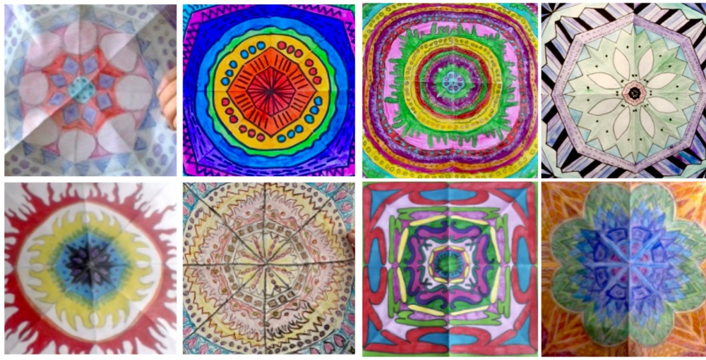 The Syracuse Academy of Science 6th grade Atoms utilized their math and artistic skills while folding and tracing a repetitive pattern to create a colorful kaleidoscope inspired Radial drawings.