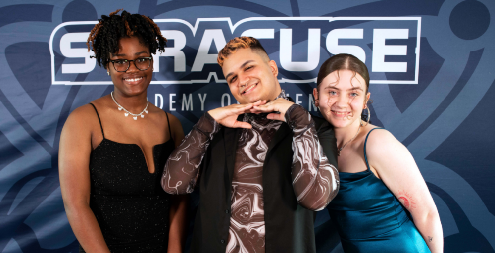 Members of the Class of 2021 from Syracuse Academy of Science high school dress in formal attire for their Senior Banquet.