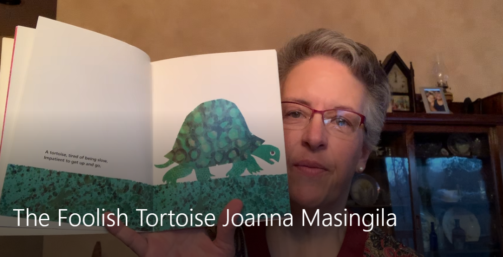 Syracuse University School of Education Dean Joanna O’Masingila, virtually reads the story, The Foolish Tortoise for Syracuse Academy of Science elementary school’s story time.