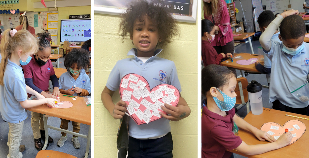 Syracuse Academy of Science elementary school 2nd-grade students in Ms. Fogarty’s class spread a little kindness and compliment adjectives this Valentine’s Day.