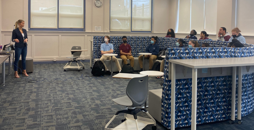 As part of its Career Exploration Series, Syracuse Academy of Science high school welcomed Syracuse University alumna Emily Mahana, a civil engineer at Barton Loguidice.