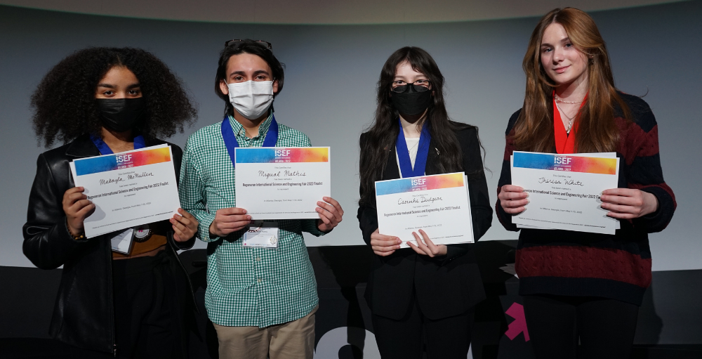 Syracuse Academy of Science high school students Migual Mathis and Makayla McMullen win the ISEF Grand Prize at the CNYSEF, with their project Electricity out of Dirt: Microbial Fuel Cell, and will represent the Atoms in Atlanta, GA in May.