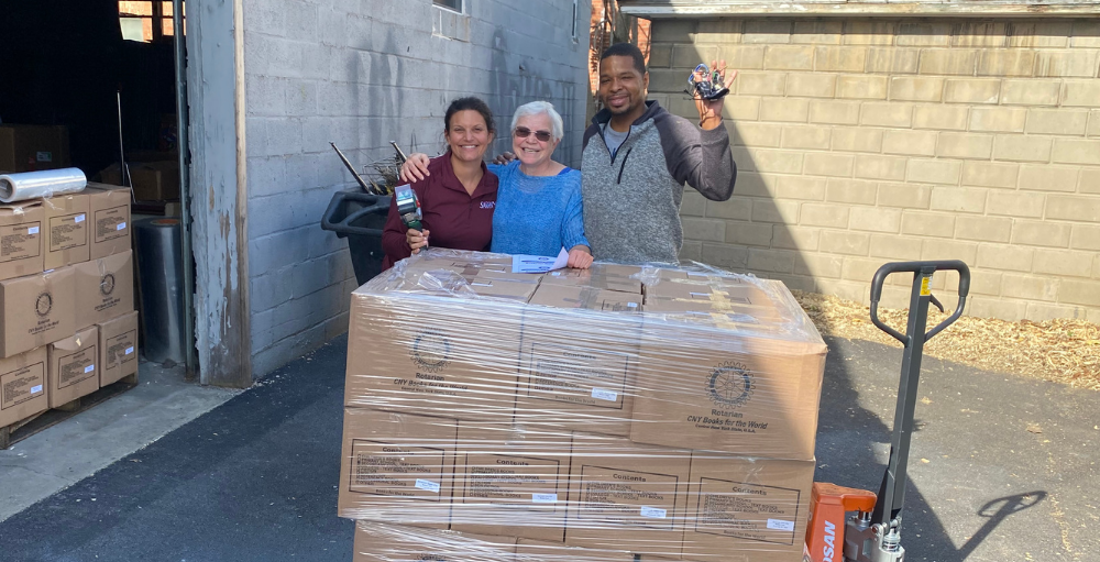 Syracuse Academy of Science Charter Schools teamed up with Rotary District 7150 and Terra Science and Education to sponsor 3 pallets of curriculum books to the Books of the World organization.