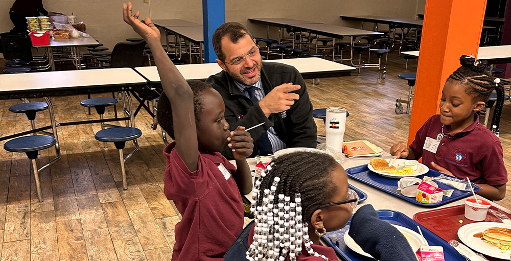 Superintendent Dr. Tolga Hayali eat Breakfast with Select Group of Third Graders