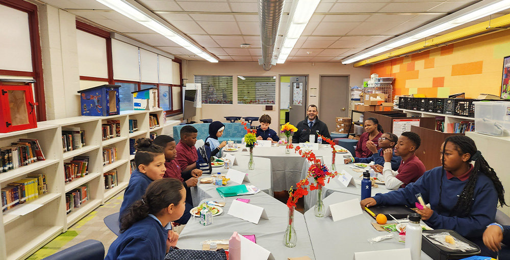 Middle School Atoms have Lunch with Superintendent, Dr. Hayali